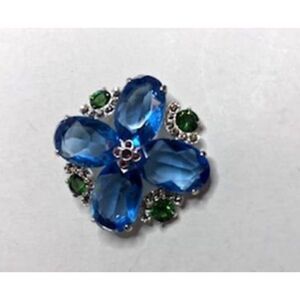 673 Monet Vintage Blue & Green Rhinestone silvertone Brooch Pin